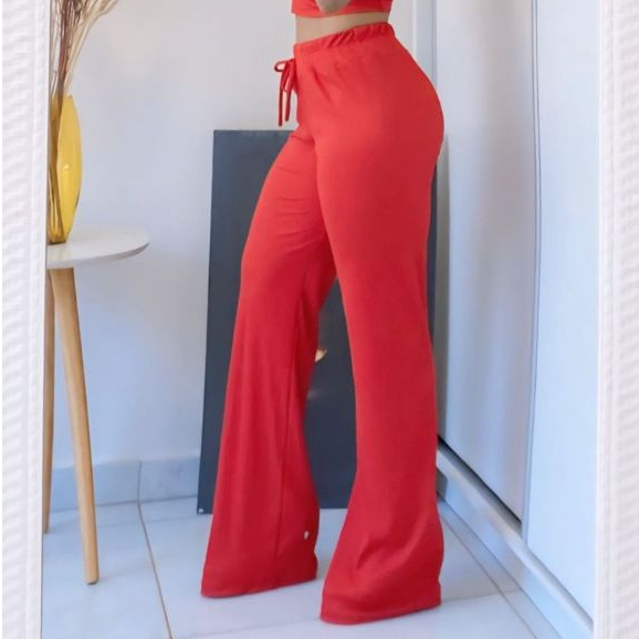 Com Calça Flare CalÃ§as Folgadas De Malha Calça Feminino Calça