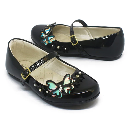 Sapatilha infantil menina boneca borboleta  preto verniz