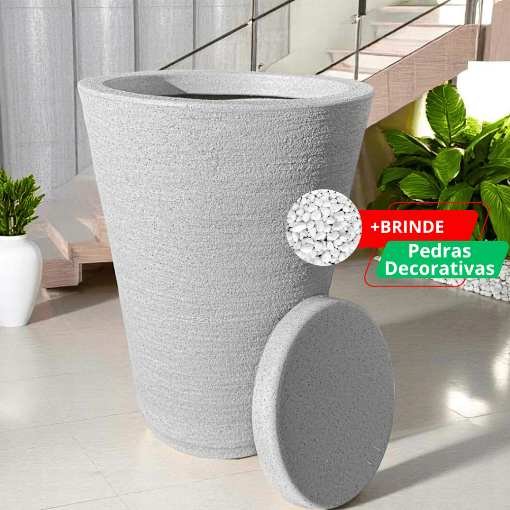 Vaso Grande para Plantas Decorativo de Polietileno Escovado com Prato ...