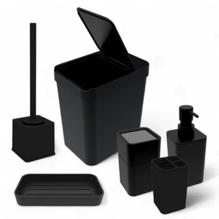 Acessórios Banheiro Lavabo Preto Lixeira Porta Sabonete Escova Cotonete Escova Sanitária Conjunto