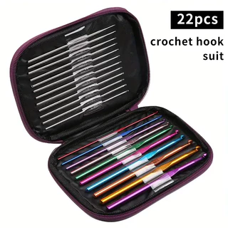 kit 22 peças De Ferramentas De Agulhas colorido Crochê de Tricô Alumínio para Fio Ponto Cruz Manual