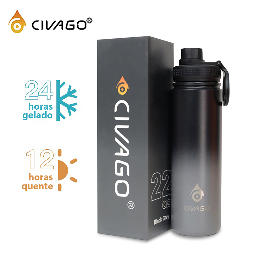 CIVAGO Garrafa Térmica Inox Tampa Vedada Bebidas Geladas 24h Quentes 12h Viagem, Academia e Trabalho