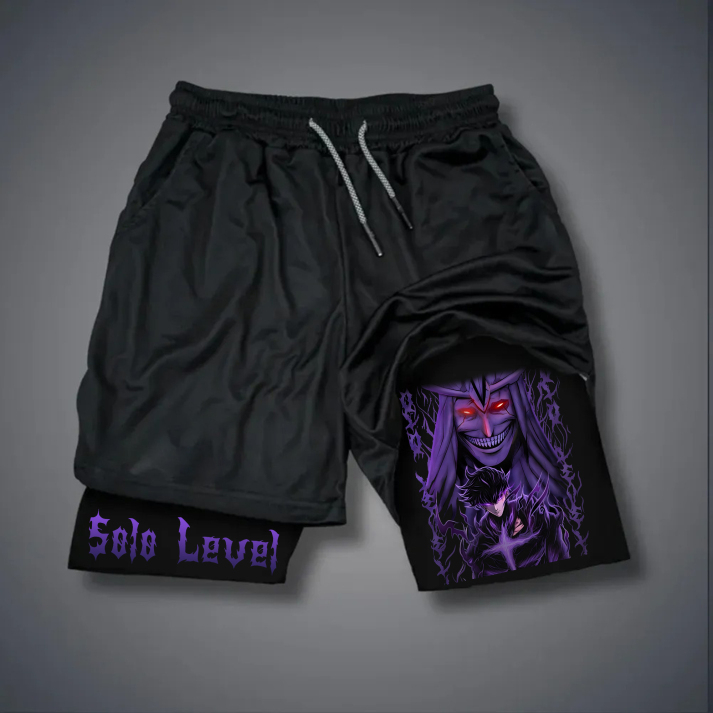 Short Compressão 2 em 1 Masculino solo level hunter Anime Para Academia gym drifit