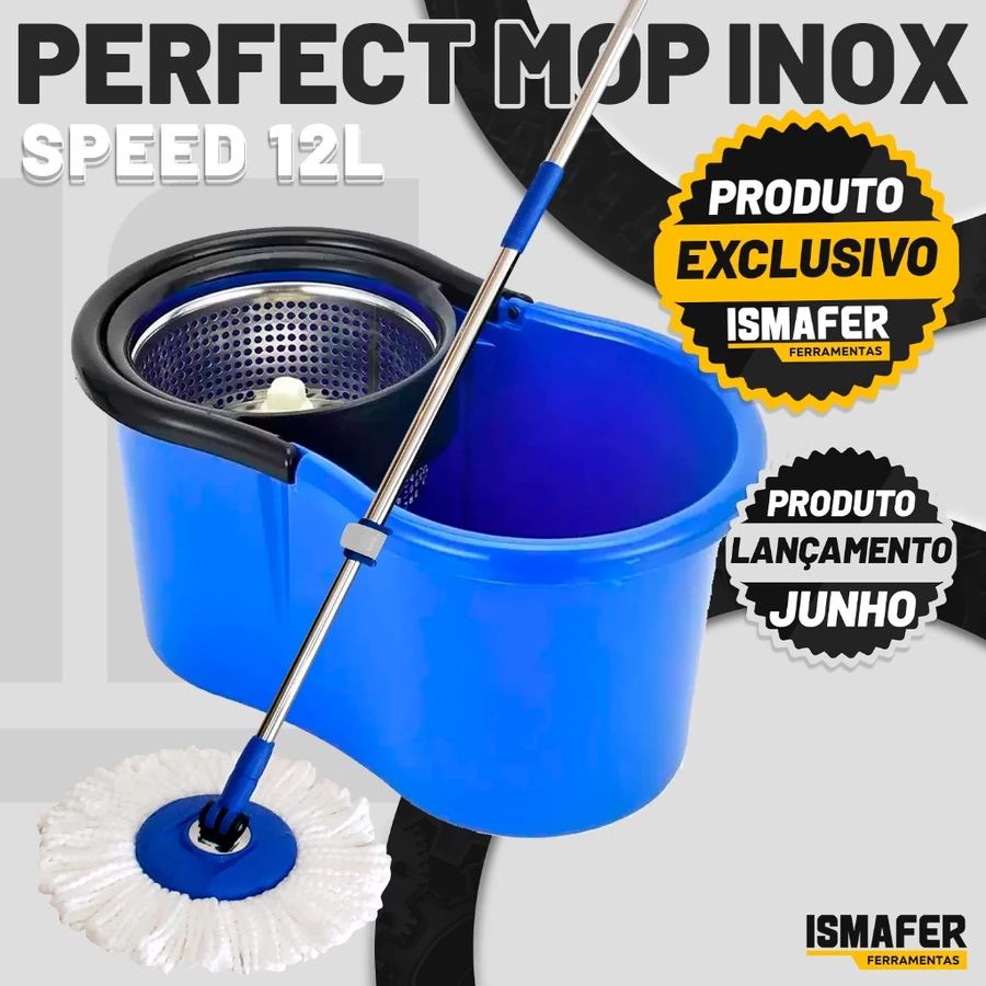 Mop Esfregão com Balde e Cesto Inox · Cabo 1,40 m + 3 Refis | Varelle