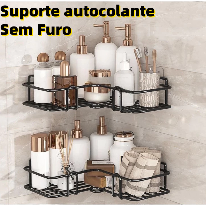 Kit 2 Prateleiras Suporte Com Alto Adesivos Para Parede Banheiro Cozinha lavanderia Shampoo E Sabonete