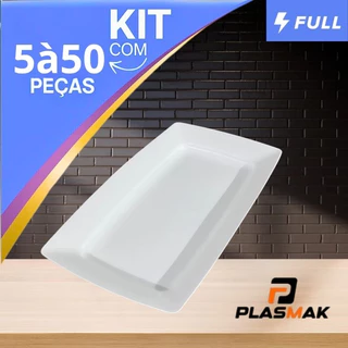 Kit 5 à 50 Bandejas Petisqueira Plástico Branca ideal para Lanches Porções Petisco Festas Lanchonete Churrasco confrater