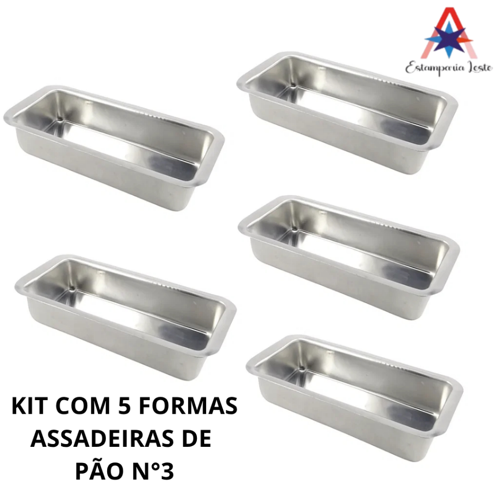 Kit Com 5 Formas Retangular De Alumino Para Pão N°3