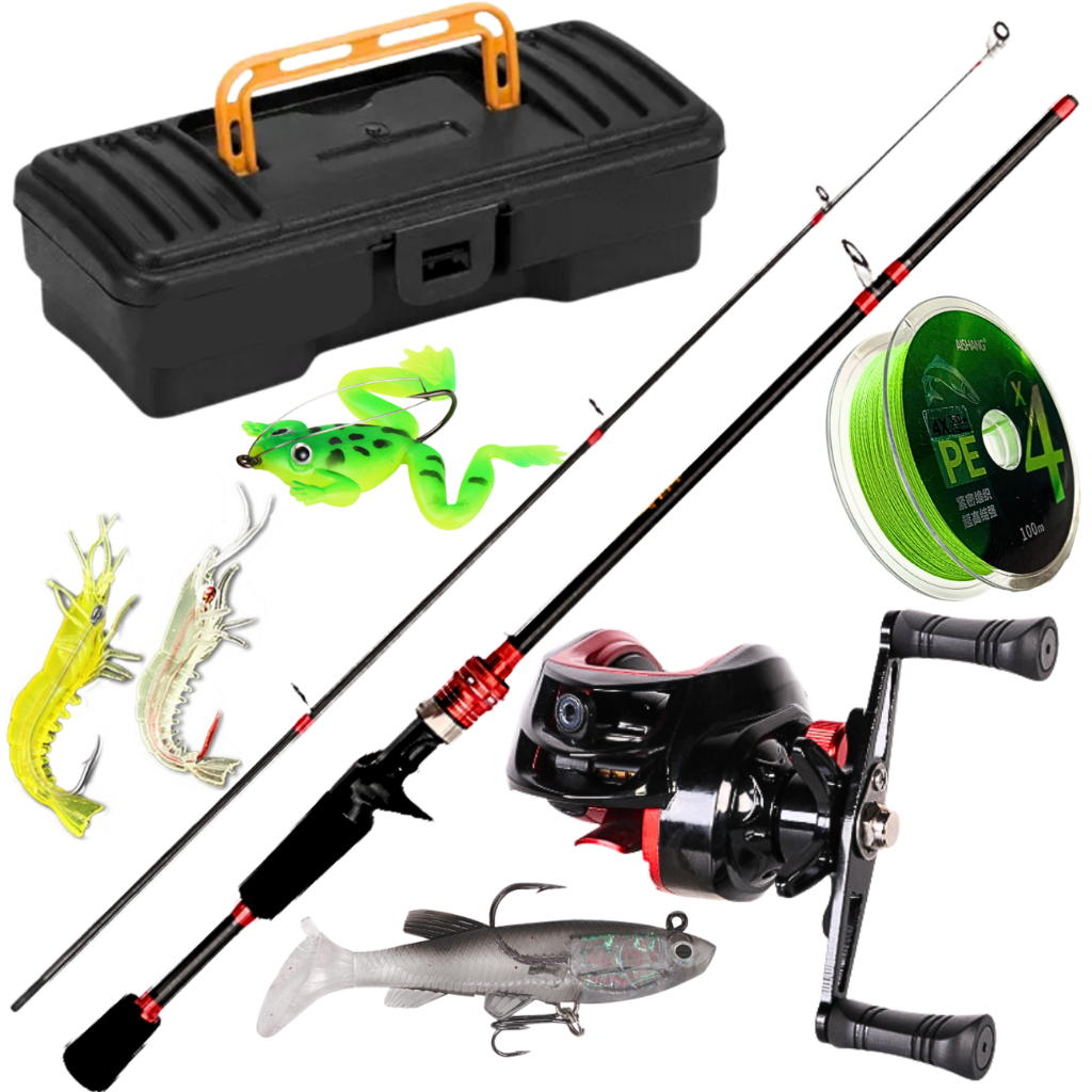Kit Carretilha De Pesca Vara de Fibra de Carbono Isca Artificial Linha ...