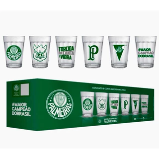 Kit Jogo Conjunto 6 Copos de Vidro Americano PALMEIRAS Licenciado 190ml