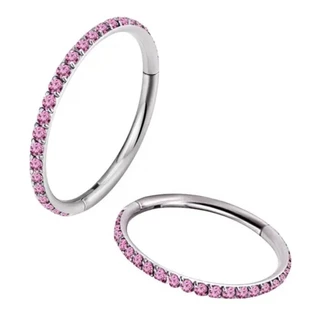 Piercing Titânio Argola Click Cravejada Pedra Rosa