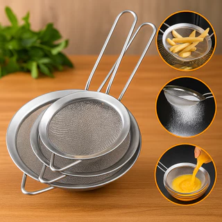 Kit 3 Peneira Coador Em Aço Inox Para Cozinha -3 Tamanhos P M G 8/10/12cm
