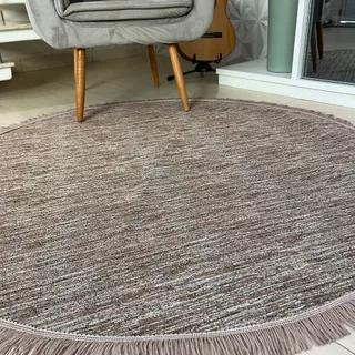 Tapete Lindo Redondo Para Sala 1,40x1,40 Com Franja E Antiderrapante