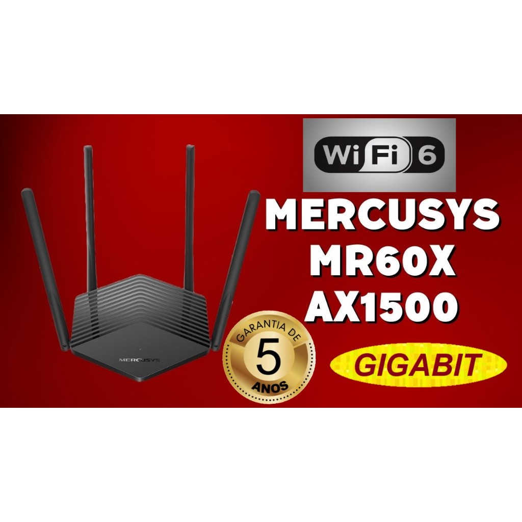 Roteador WiFi 6 Mercusys MR60X AX1500 Mesh Repetidor 2,4/5GHz Portas Gigabit rapido streamer
