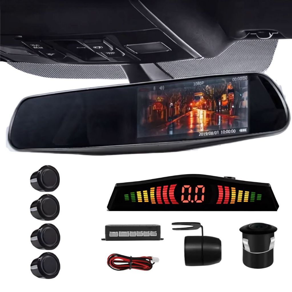 Kit Retrovisor Lcd Câmera De Ré Sensor 8 Pontos ou 4 Pontos Múltiplas Cores