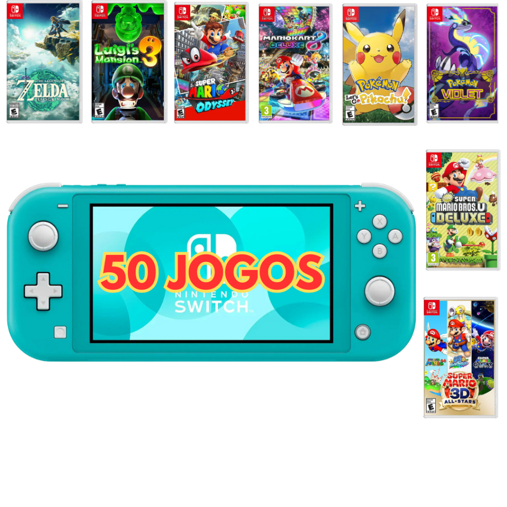 Nintendo Switch Lite Desbloqueado - 50 jogos - Zelda Tears Of The
