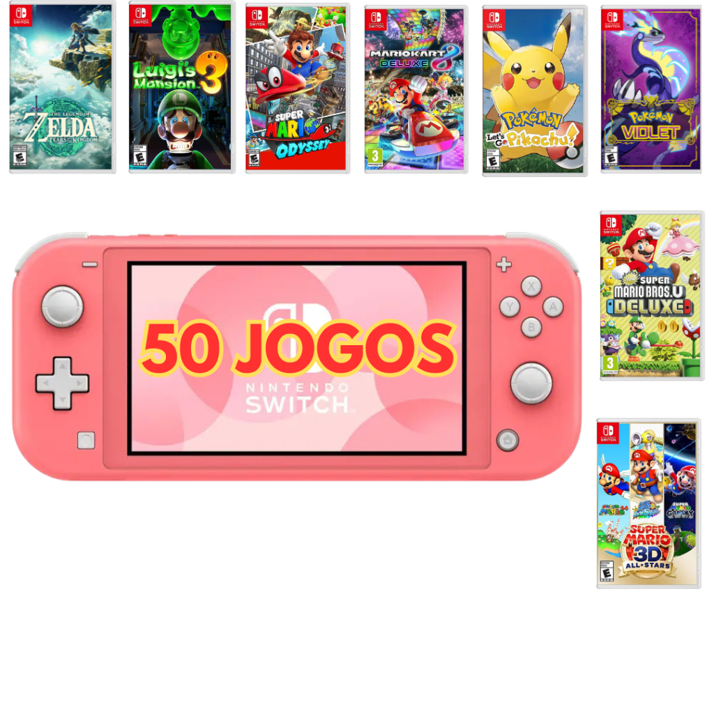 Nintendo Switch Lite Desbloqueado - 50 jogos - Zelda Tears Of The
