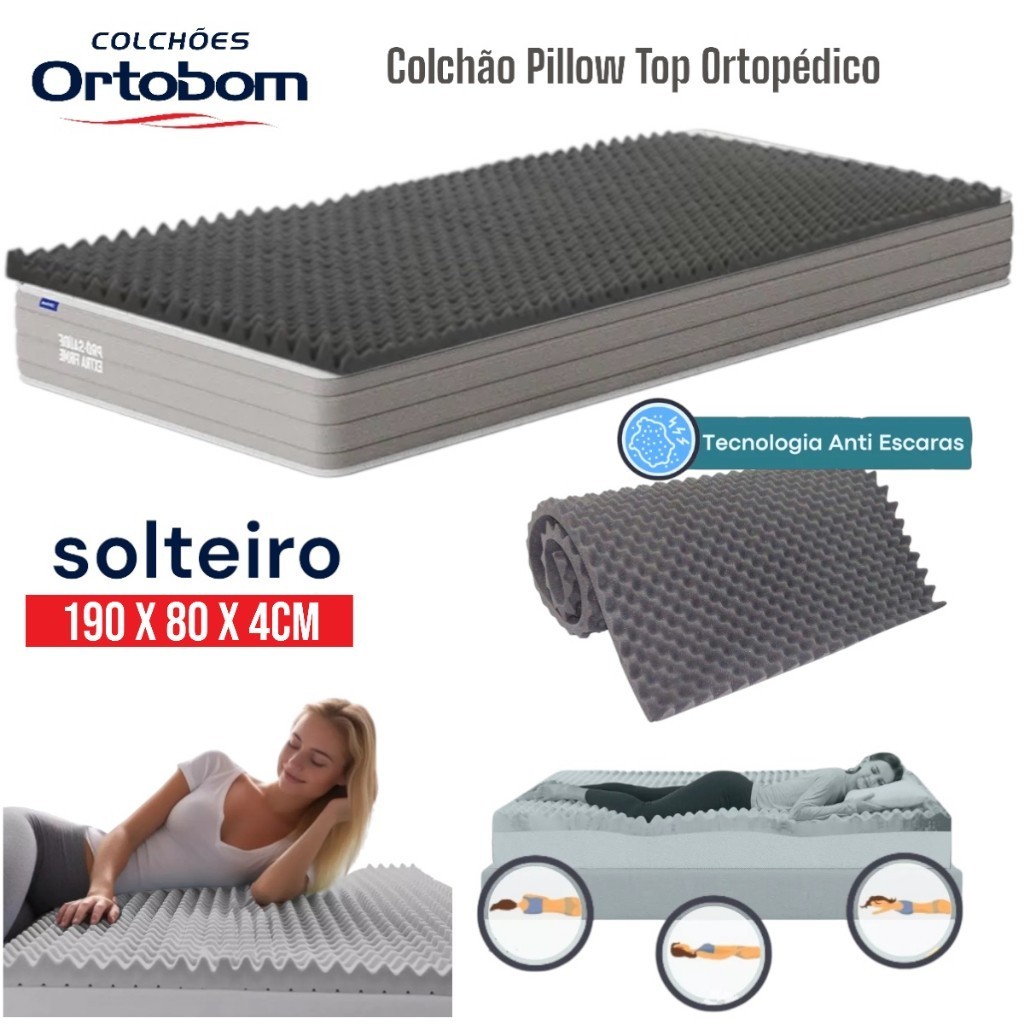Colchão Pillow Top Ortobom Solteiro Casca de ovo Espuma Ortopédico Anti ...