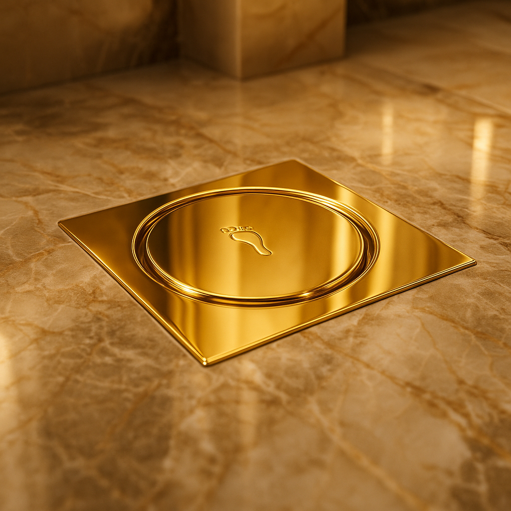 Ralo Click Inteligente 10x10 cm em Inox Dourado Espelhado