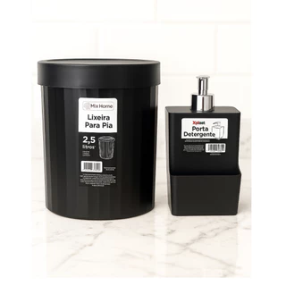 Kit Lixeira Para Pia de 2.5L Dispenser Detergente 500ML Com Porta Buchas Kit Organização De Cozinha