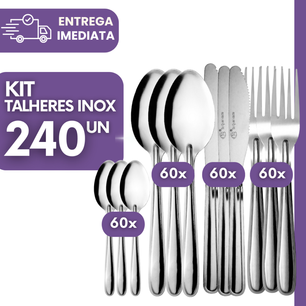 Kit de Talheres de Aço Inox. com 240 120 72 pçs sendo Garfo Faca Colher ...