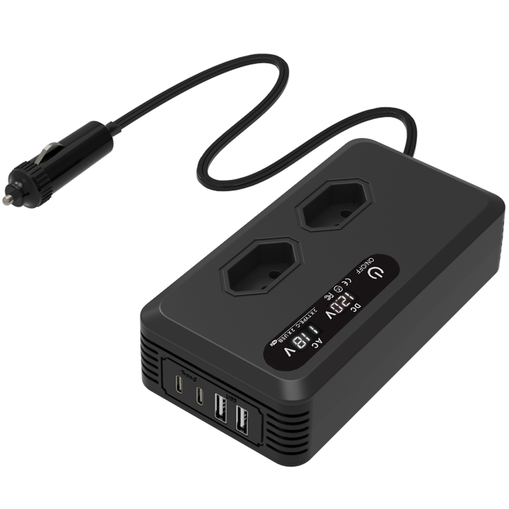 Porta do conversor 12v P/socket 110V 300w4usb do carro com visualização ótica