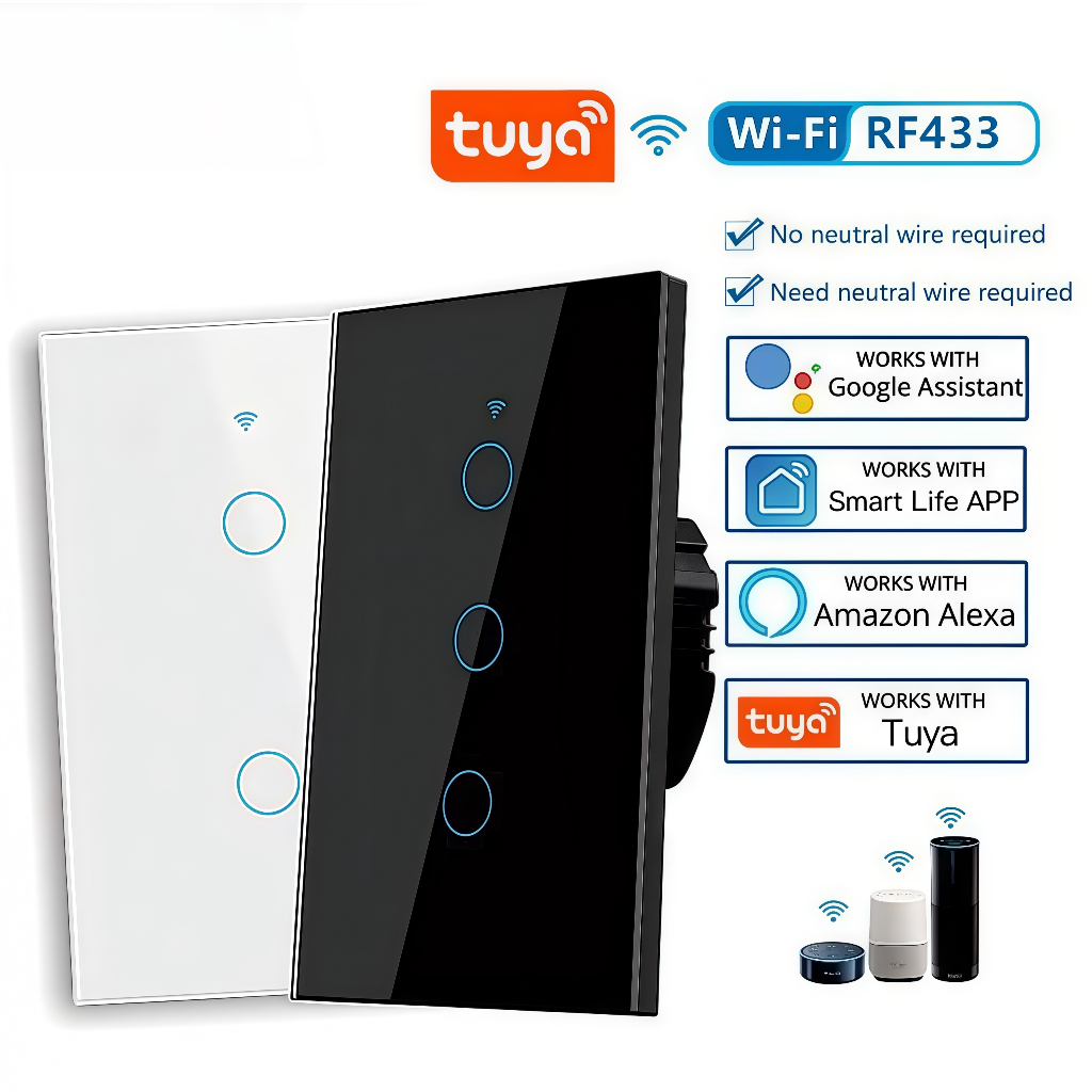 Interruptor Touch Inteligente Wifi 1 2 3 e 4 Teclas Alexa Google Smart Tuya