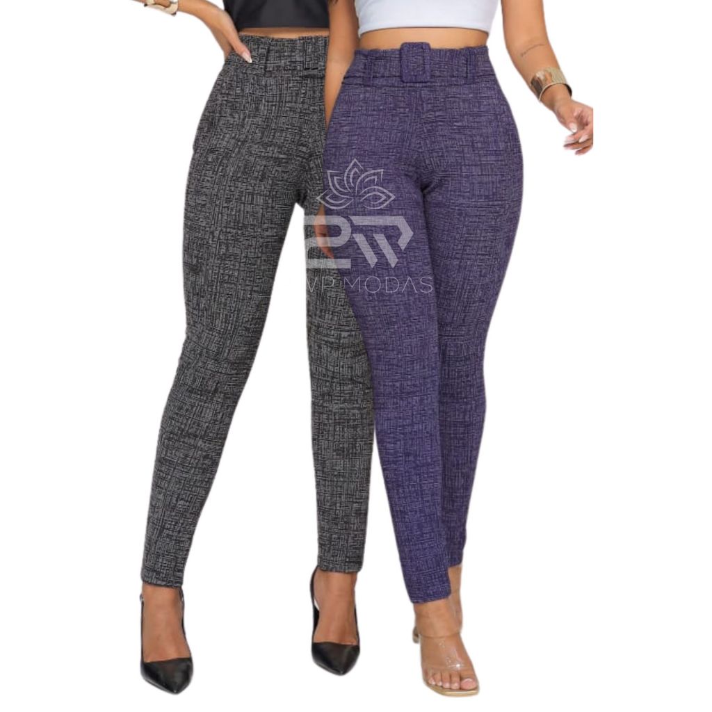 Kit 2 Calça Alfaitaria Feminina Legging Bolso Cinto Embutido Cintura Alta