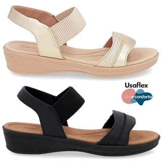 Sandália Baixa Plataforma Couro Dourada Ajuste Elástico em Oferta na Shopee