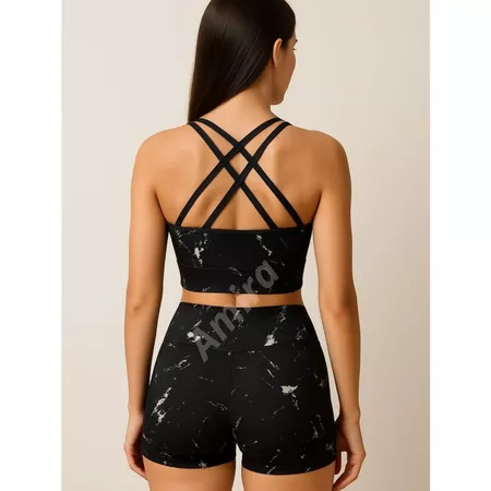 Conjunto marmorizado academia fitness short + top com bojo