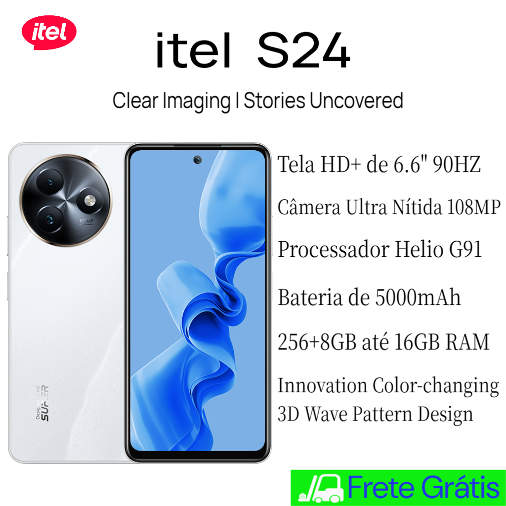 Smartphone itel S24 Tela HD+ 6.6