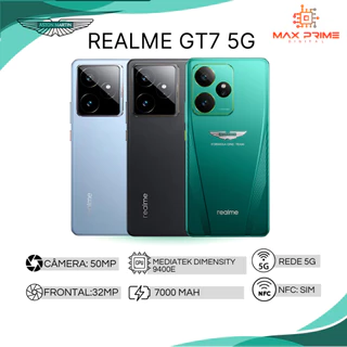 Realme GT7 5G Versão Global, 512GB/12GB RAM, Processador MediaTek Dimensity 9400e, Colab Aston Martin, Bateria 7000mAh
