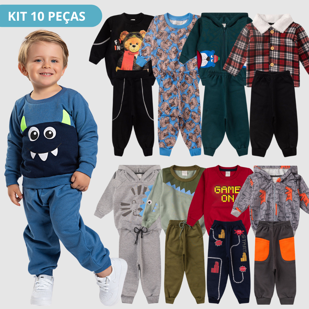 Kit Sortido 10 Peças de Roupas Infantis Menino Inverno - 5 Casacos + 5 ...
