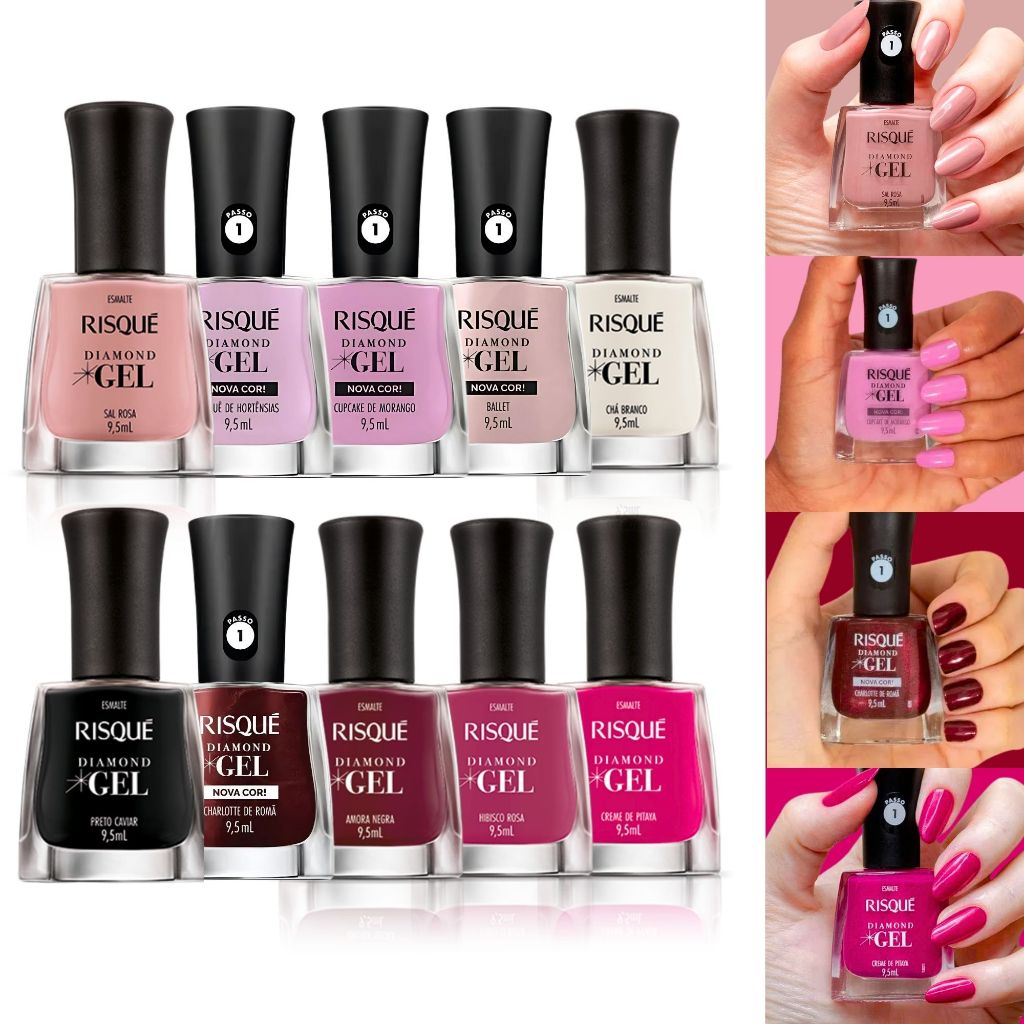 Kit 10 Esmaltes Gel Risque Diamond Efeito Gel Coleção Nova Esmalte ...