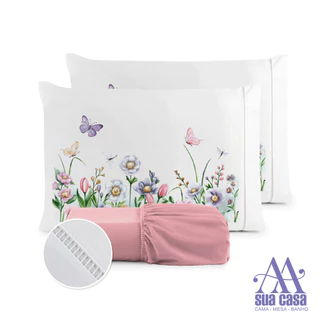 Kit Jogo de Lençol Micropercal 400 Fios Ponto Palito Fronha Estampada em Oferta na Shopee