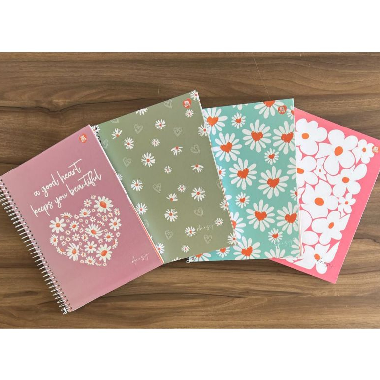 Kit 4 Cadernos 10 Matérias Flores Daisy Universitário Espiral Escolar Animativa