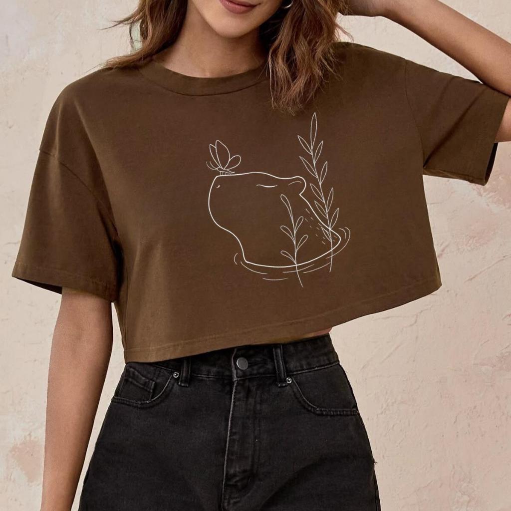 Cropped Camiseta Capivara Fofa Blusa de Capivara