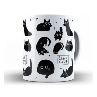 Caneca Gato Preto Divertida + Caixa - Xícara 325ML Cerâmica