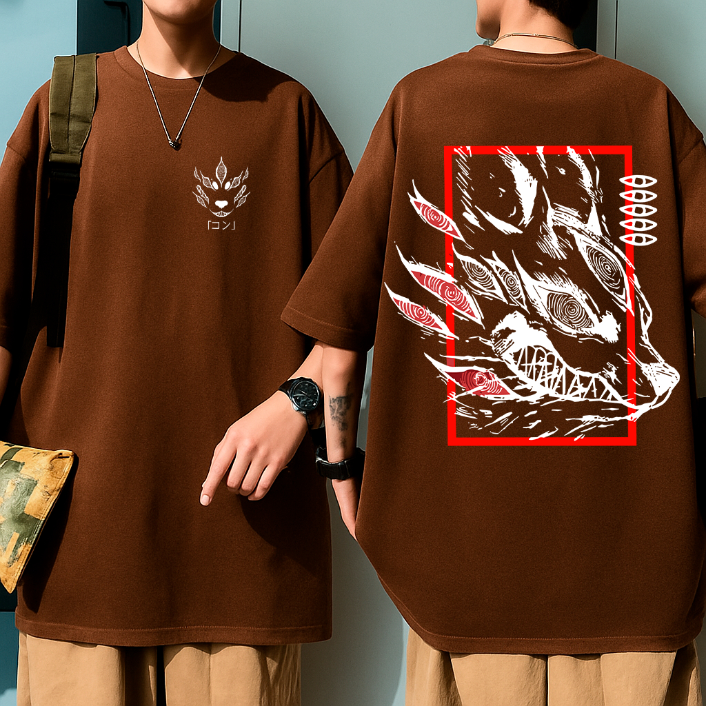 Camiseta Oversized Aki Fox Devil Chainsaw Man Anime Streetwear