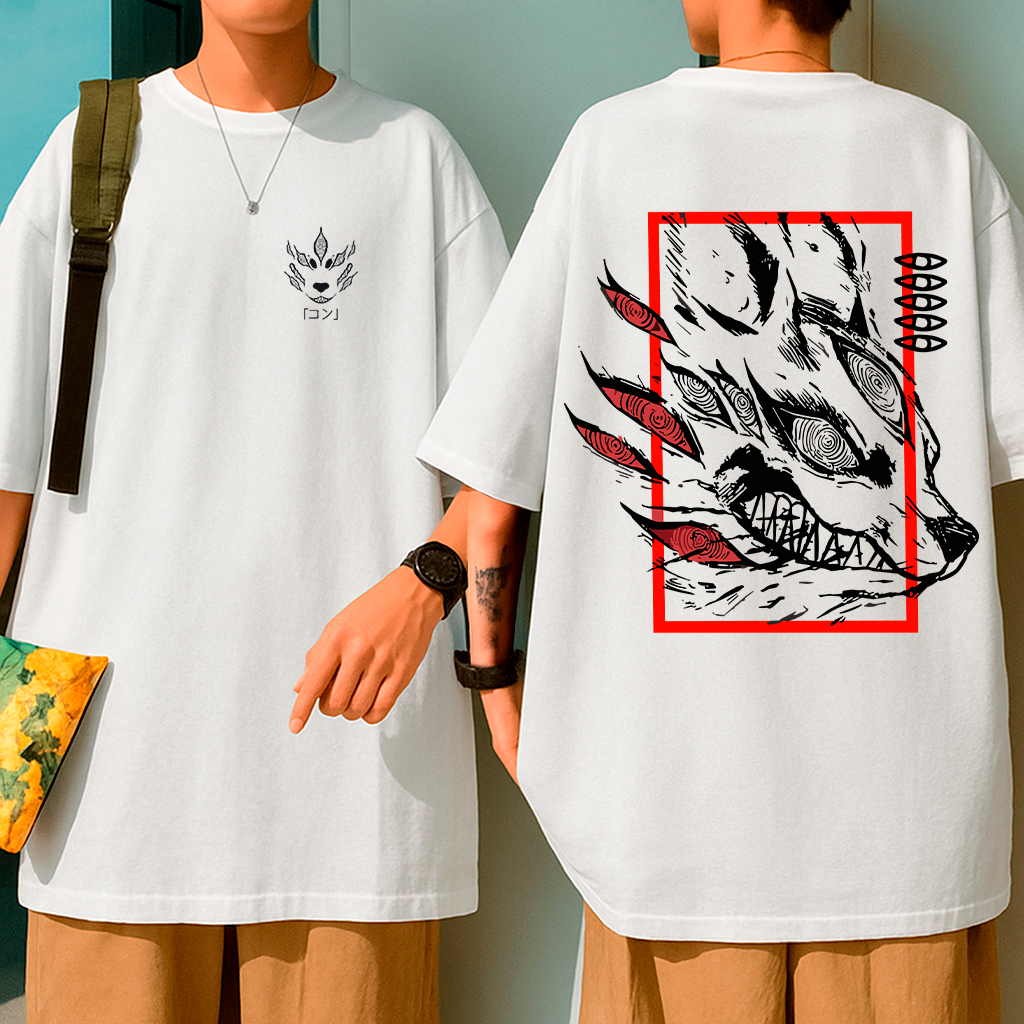 Camiseta Oversized Aki Fox Devil Chainsaw Man Anime Streetwear