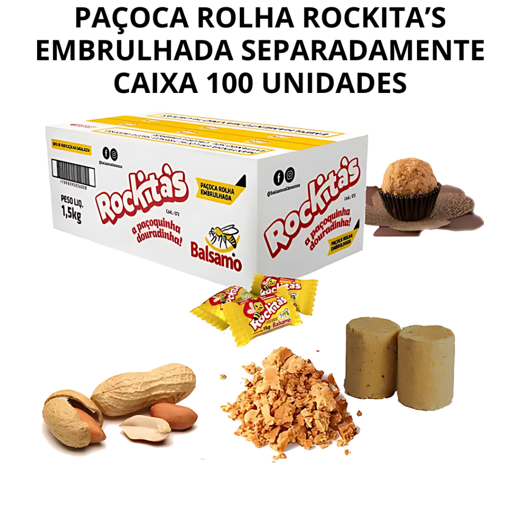Paçoca Rolha Rockita's 100 Unidades Embrulhada Separadamente | Shopee ...