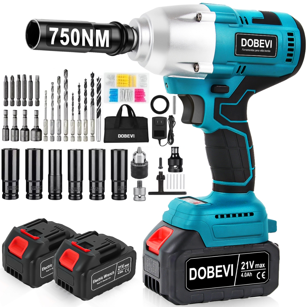 Kit Chave De Impacto Eletrica Parafusadeira 2 Bateria 750n.m