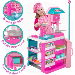 Kit Cozinha Infantil Gourmet Brinquedo com Acessórios e Sai Água de Verdade - Magic Toys 8016