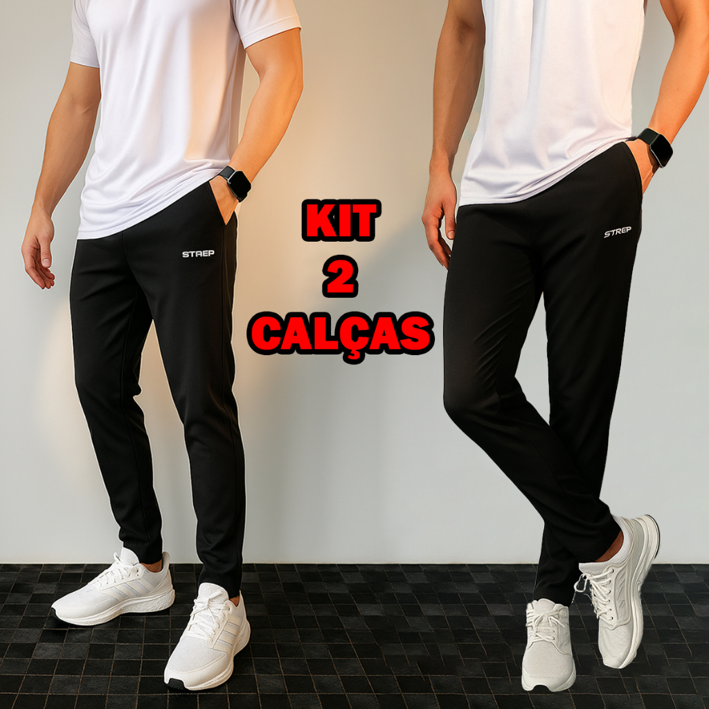 Kit 2 Calças Masculina Esportiva Dry Fit Com Elastano Treino Academia ...