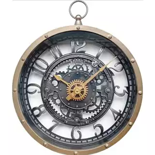 Relógio De Parede Analógico Retro Dourado Com Maquinário Exposto Stil Decor