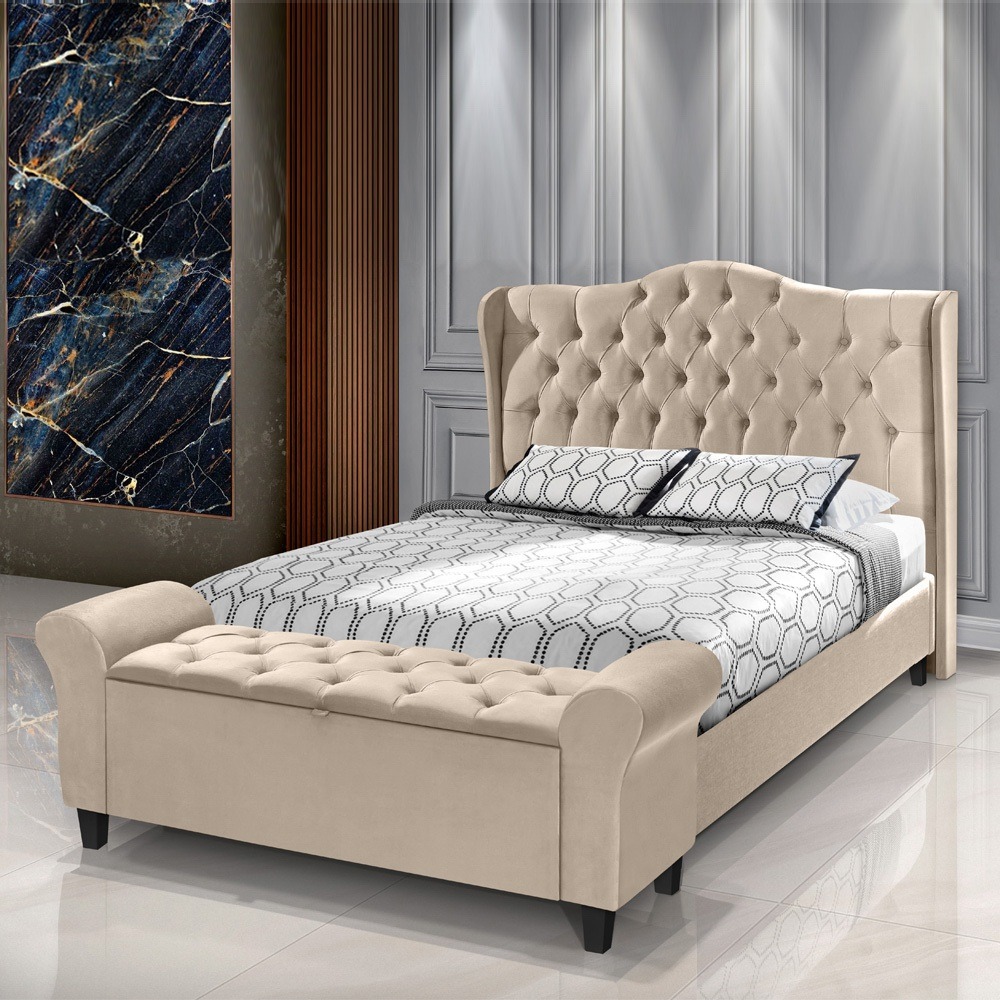 Conjunto Cabeceira Com Recamier Baú Estofado Capitonê Dubai Para Cama Box King de 195cm - LH Móveis