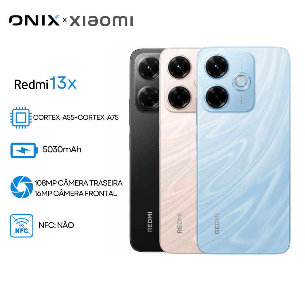 Smartphone Xiaomi Redmi 13X 4G, 256GB+8GB RAM, Processador Cortex