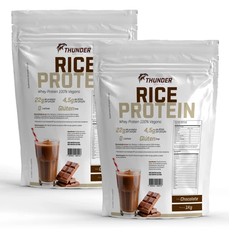 2x Whey Rice Protein 1kg Thunder Whey Protein Vegano Zero Lactose Proteína do Arroz Vários sabores Rende 66 doses