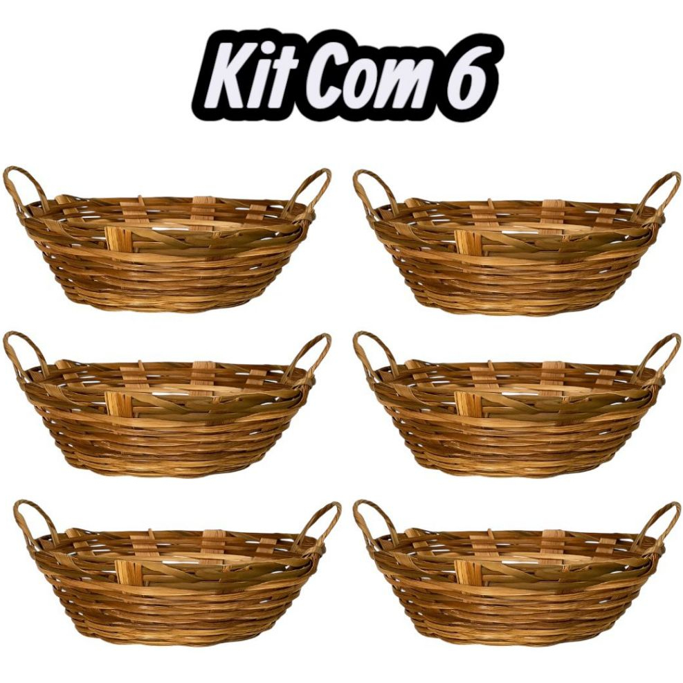 Kit Com 6 cestas Galetos Pãozeira De Bambu Com Alça Artesana