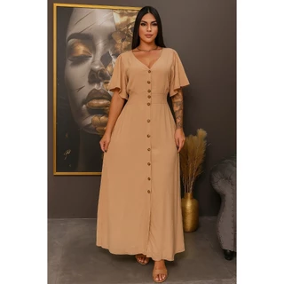 Vestido Longo Monda Feminina tecido Duna Air Flow Botões funcionais Forrado Manga Flare. em Oferta na Shopee