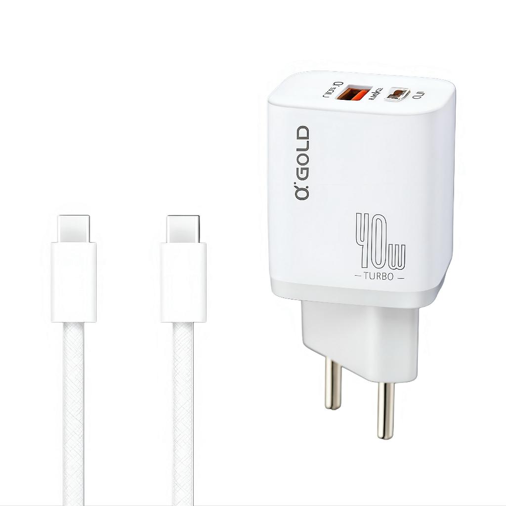 Carregador Completo Turbo 40W Duas Entradas Cabo Tipo C A'Gold CA42-5